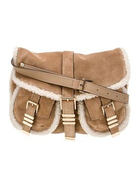 Michael Kors Tan Suede Shearling-Trim Crossbody Bag